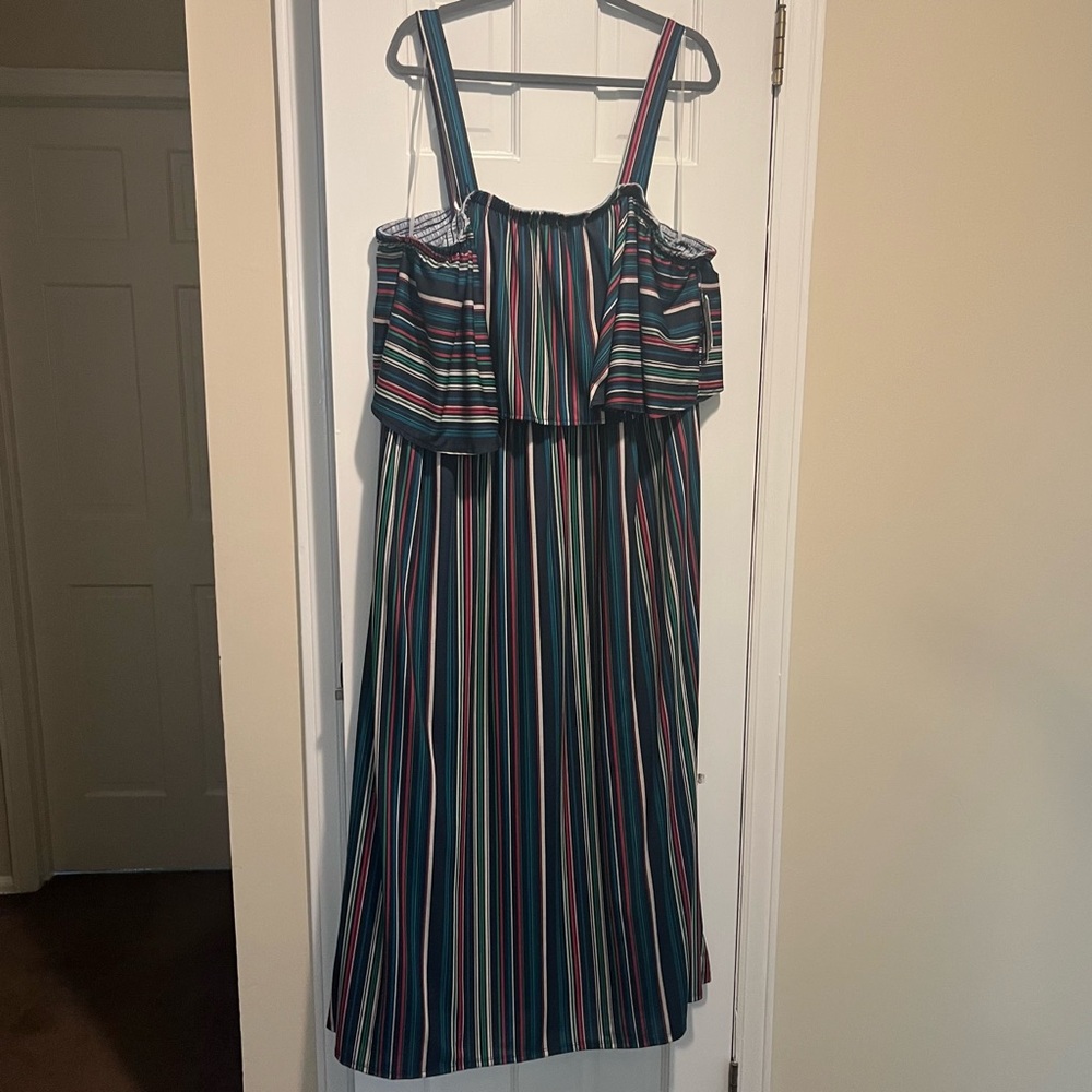 Terra & Sky NWT Blue Cove Combo Stripe Maxi Dress Removable Straps Plus Size 3X